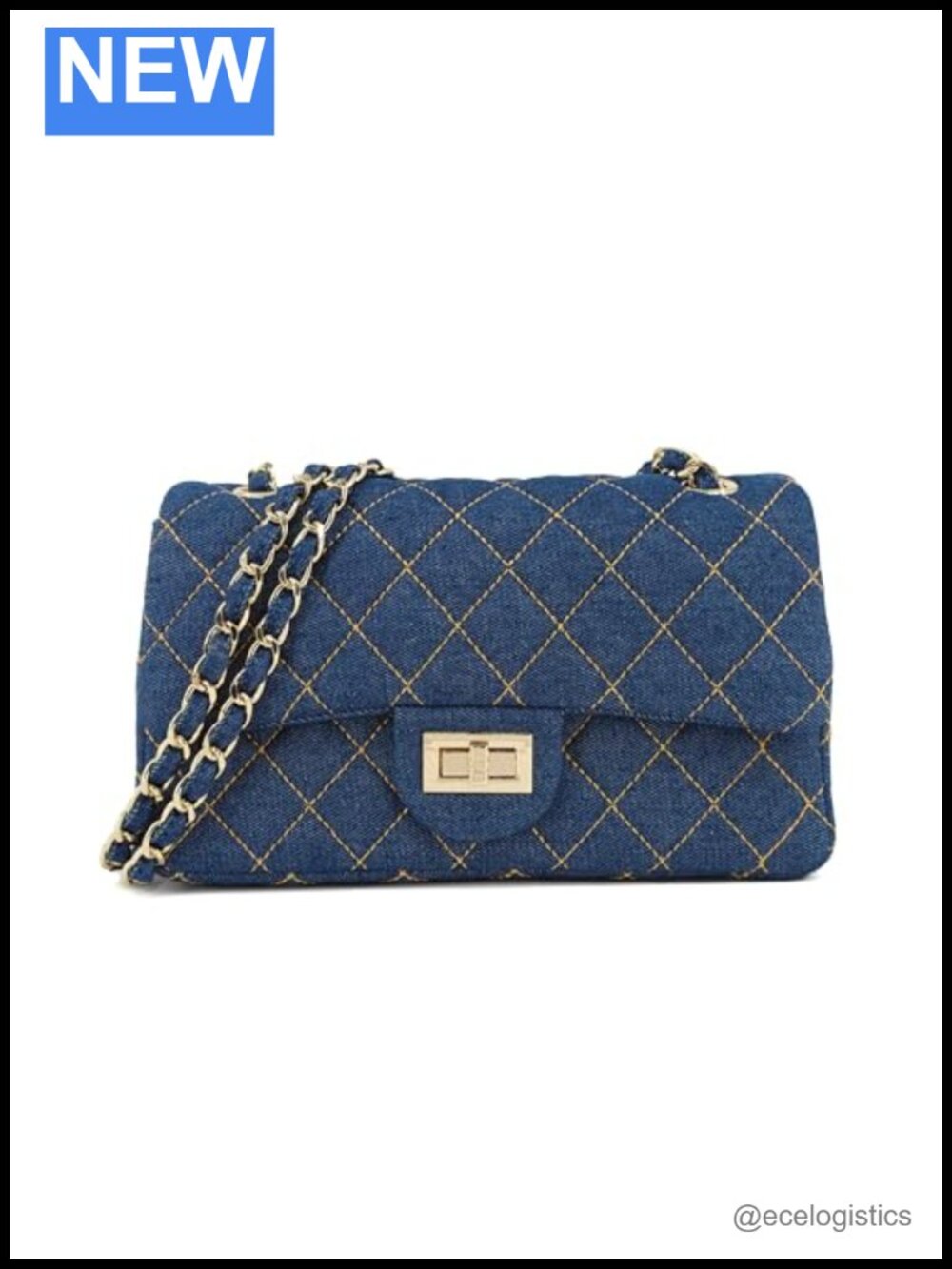 Vintage Quilted Denim Flap Shoulder Bag with Chain Strap